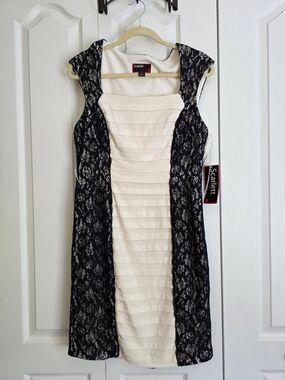 Scarlett Women's Black Lace Over Cream Sheath Dress